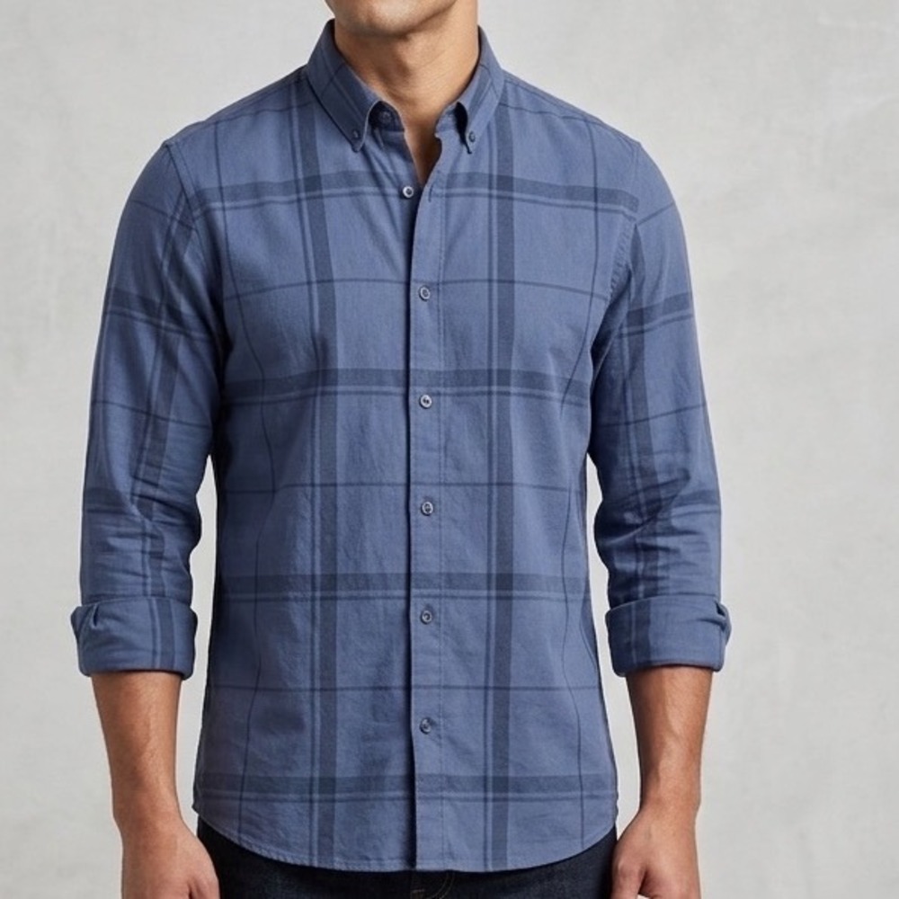 Calvin Klein Mens Blue Plaid Long Sleeve Button Down Cotton Shirt Size M
